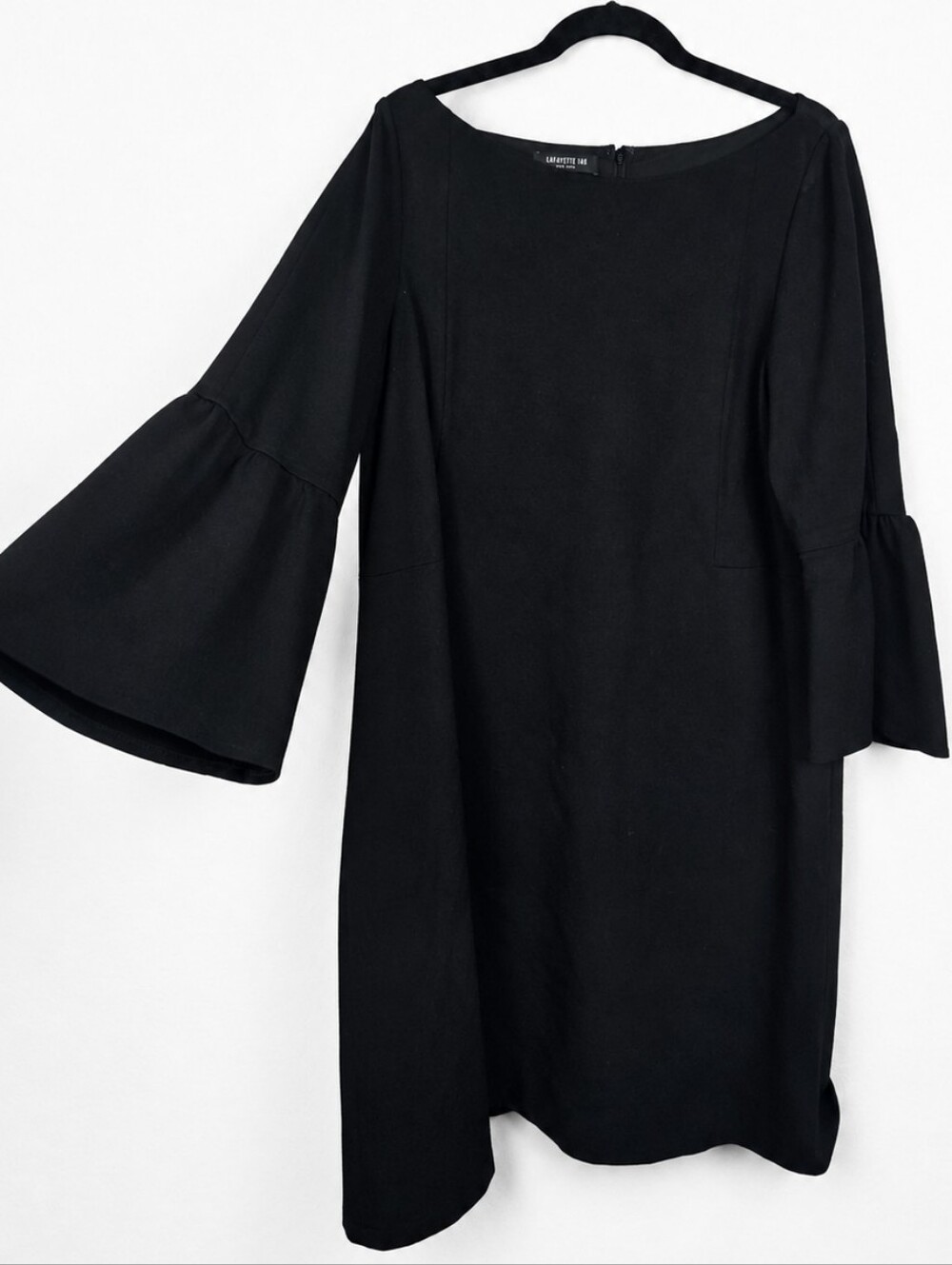 Lafayette 148 Black Bell Sleeve Shift Dress Large Quiet Luxury Minimalist Career